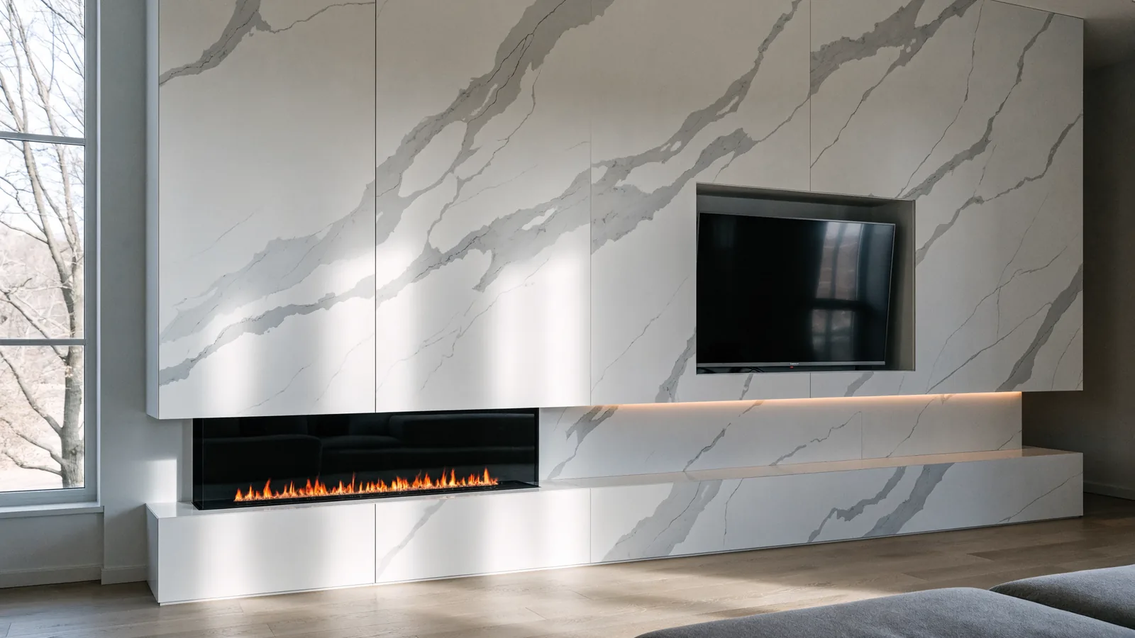 Fireplace Feature Wall Cost in the GTA (2026): Electric, Gas and Slab Walls